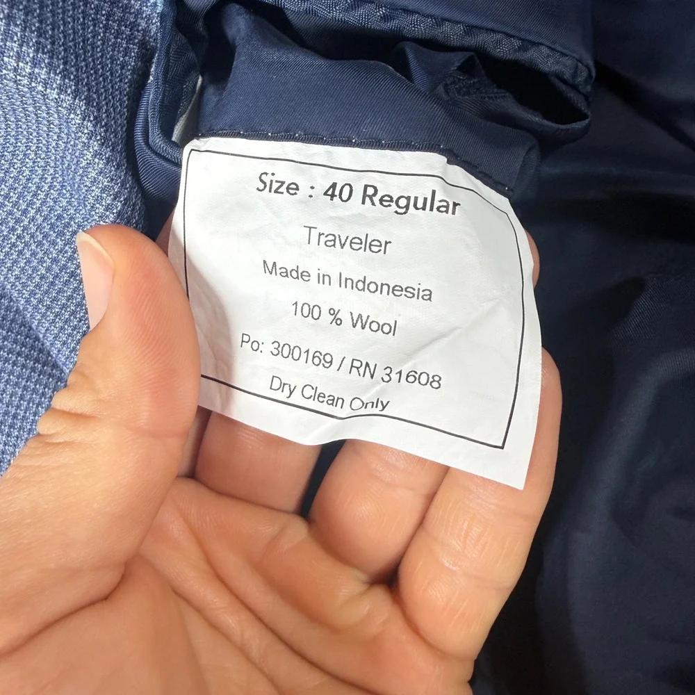 Jos. A. Bank Sport Coat Mens 40 Regular Blue Traveler Tailored Fit 100% Wool